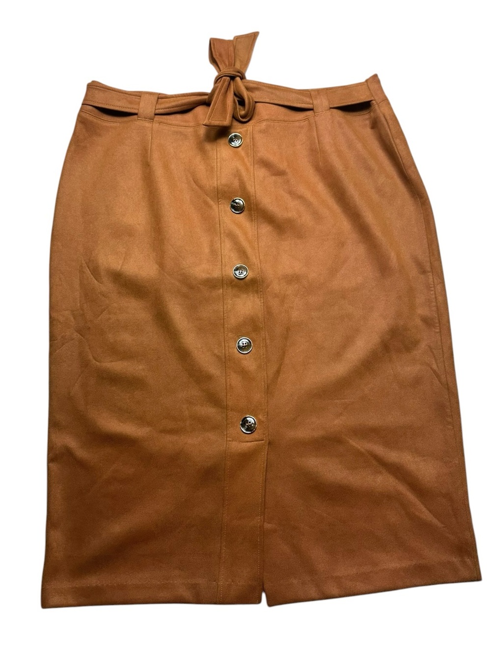 MARK NEW YORK: NWT Brown Suede Button-Up Pencil Skirt with Belt - Size XL